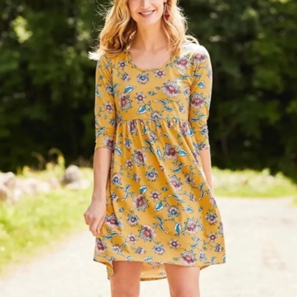 Matilda Jane mustard yellow floral dress 3/4 length sleeves empire waist small